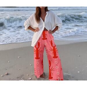 New nice to meet you palazzo pink & red lobster pants sz XXL TikTok viral